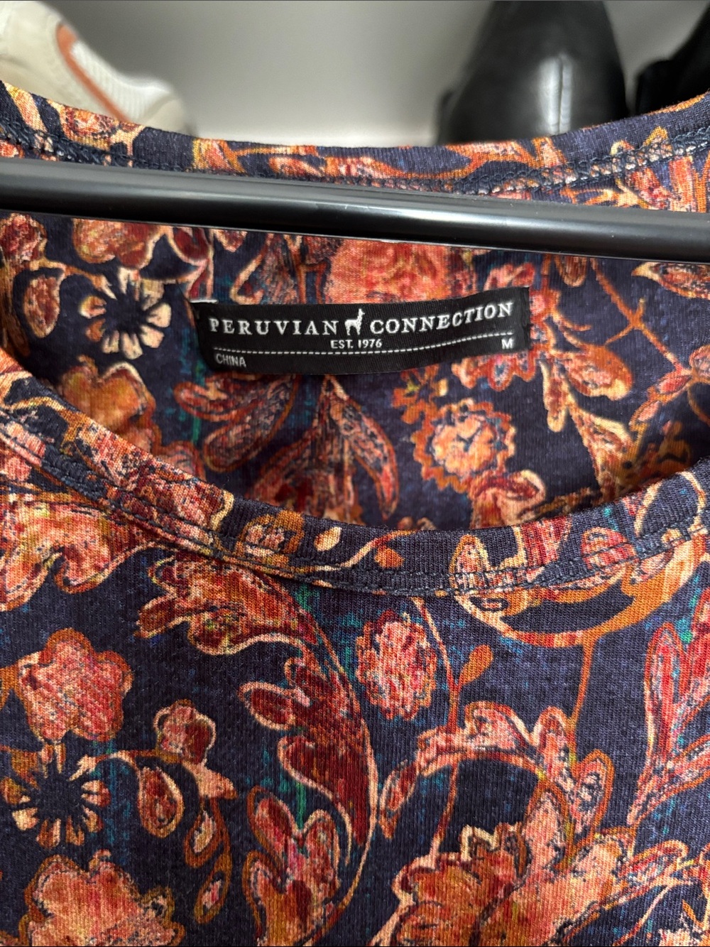 Peruvian Connection Penrose Brown Paisley Floral Dress Long Puff Sleeves